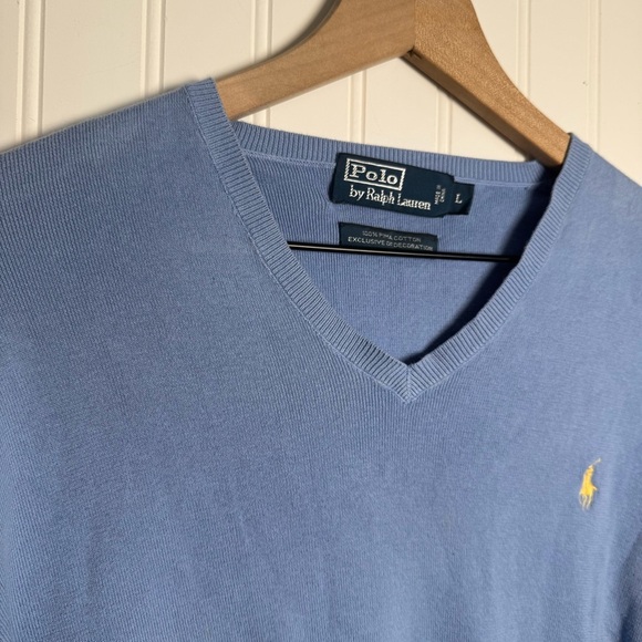 Polo by Ralph Lauren Men's Blue V-Neck Sweater 100% Pima Cotton Size Large - Picture 2 of 10
